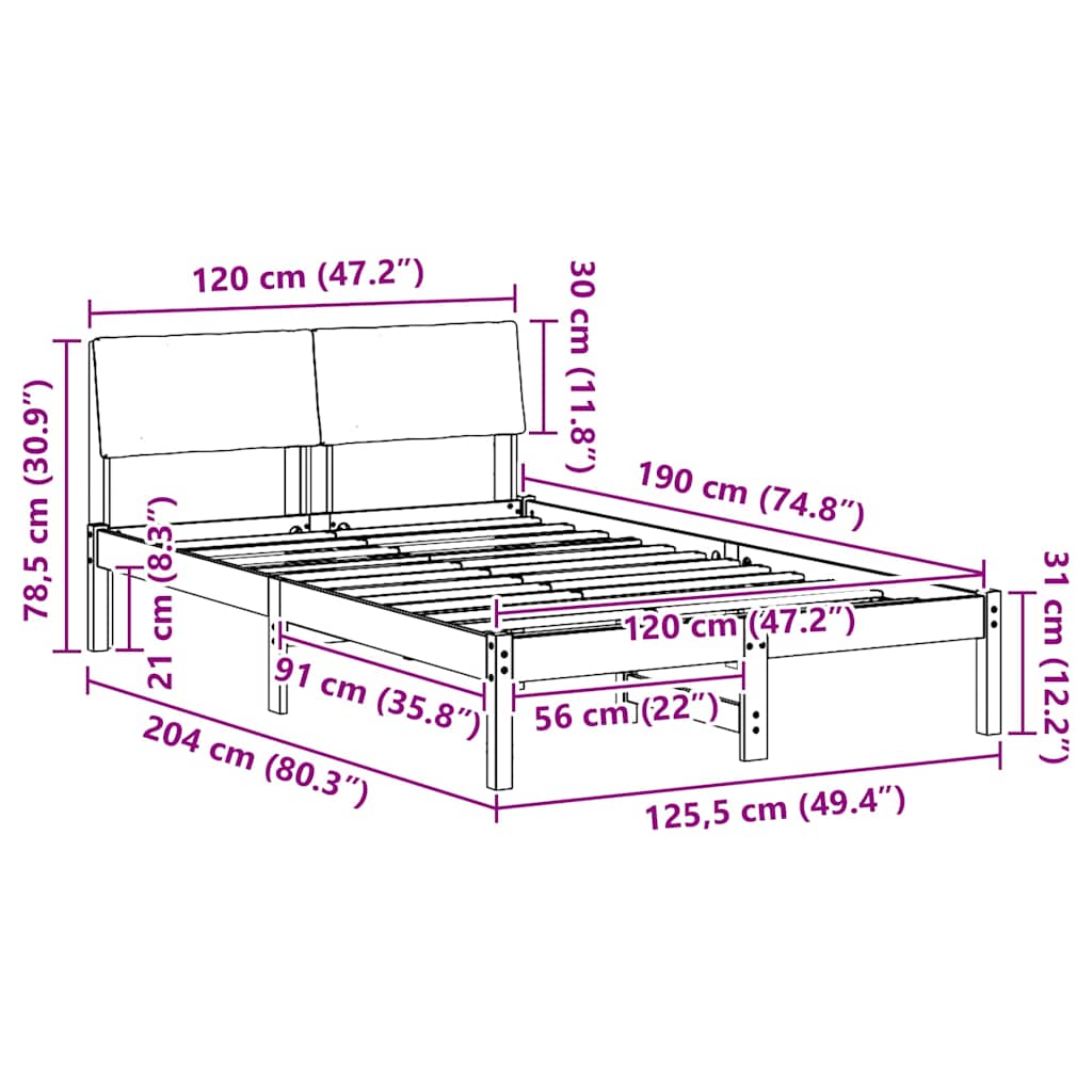 Bettgestell Braun und Taupe 120 x 190 cm Massivholz Kiefer