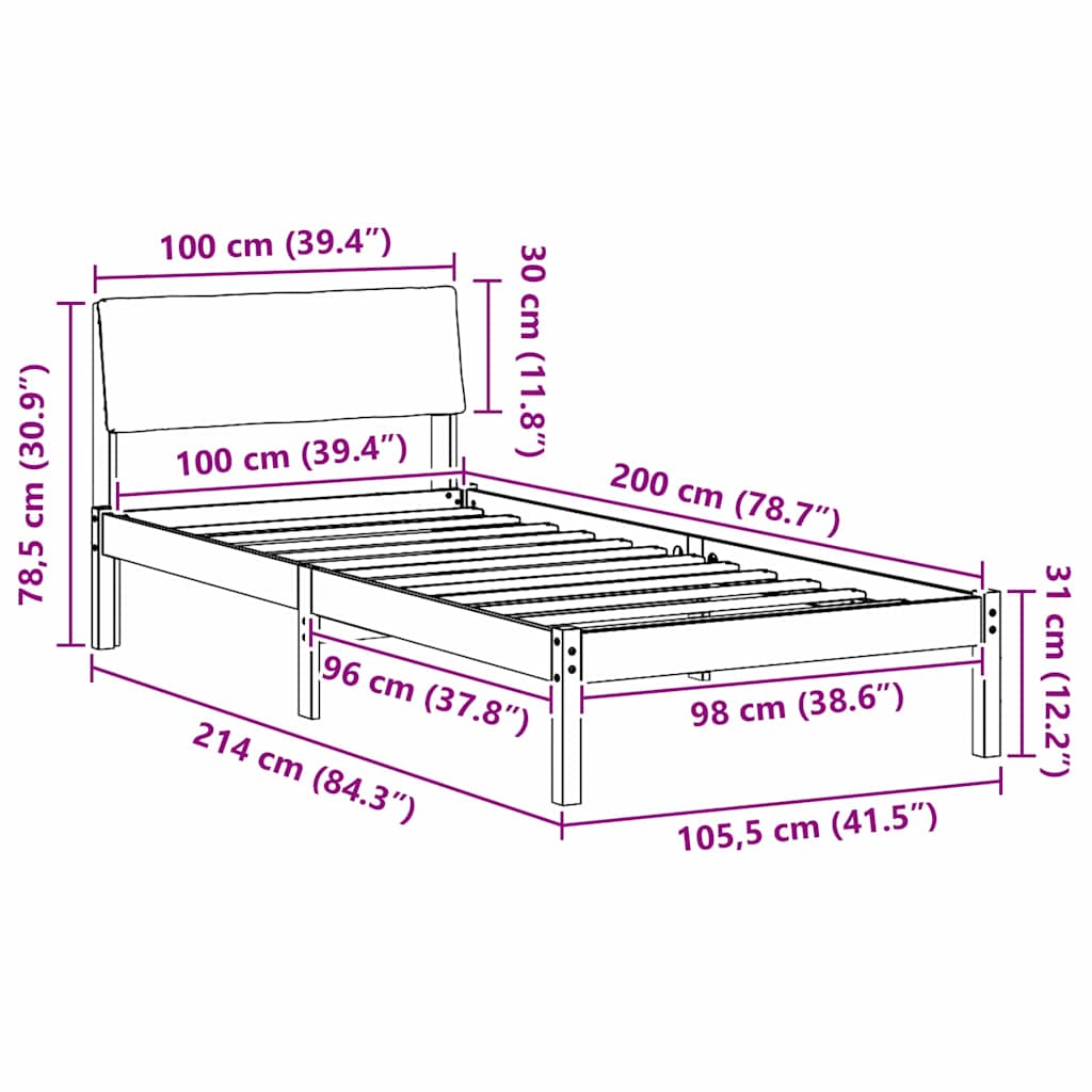 Bettgestell Braun und Dunkelgrau 100 x 200 cm Massivholz Kiefer