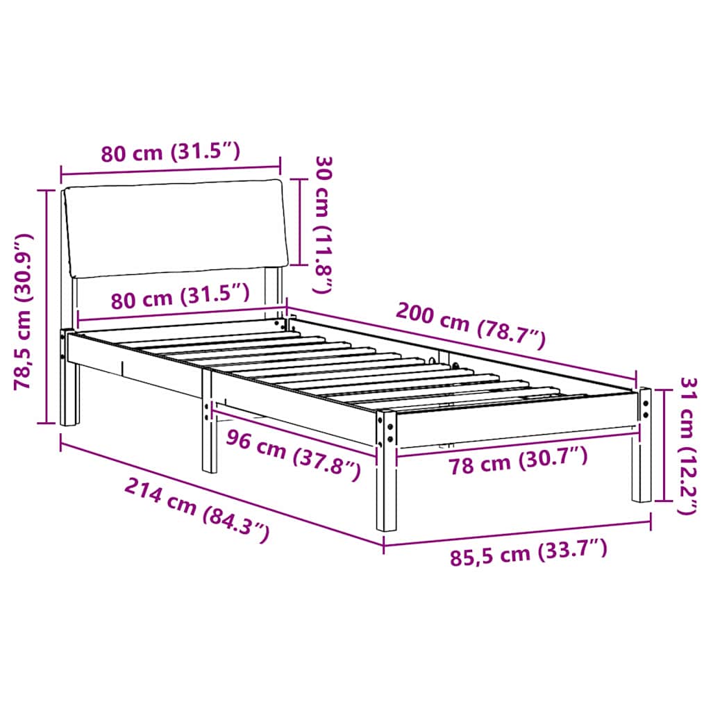 Bettgestell Braun und hellgrau 80 x 200 cm Massivholz Kiefer