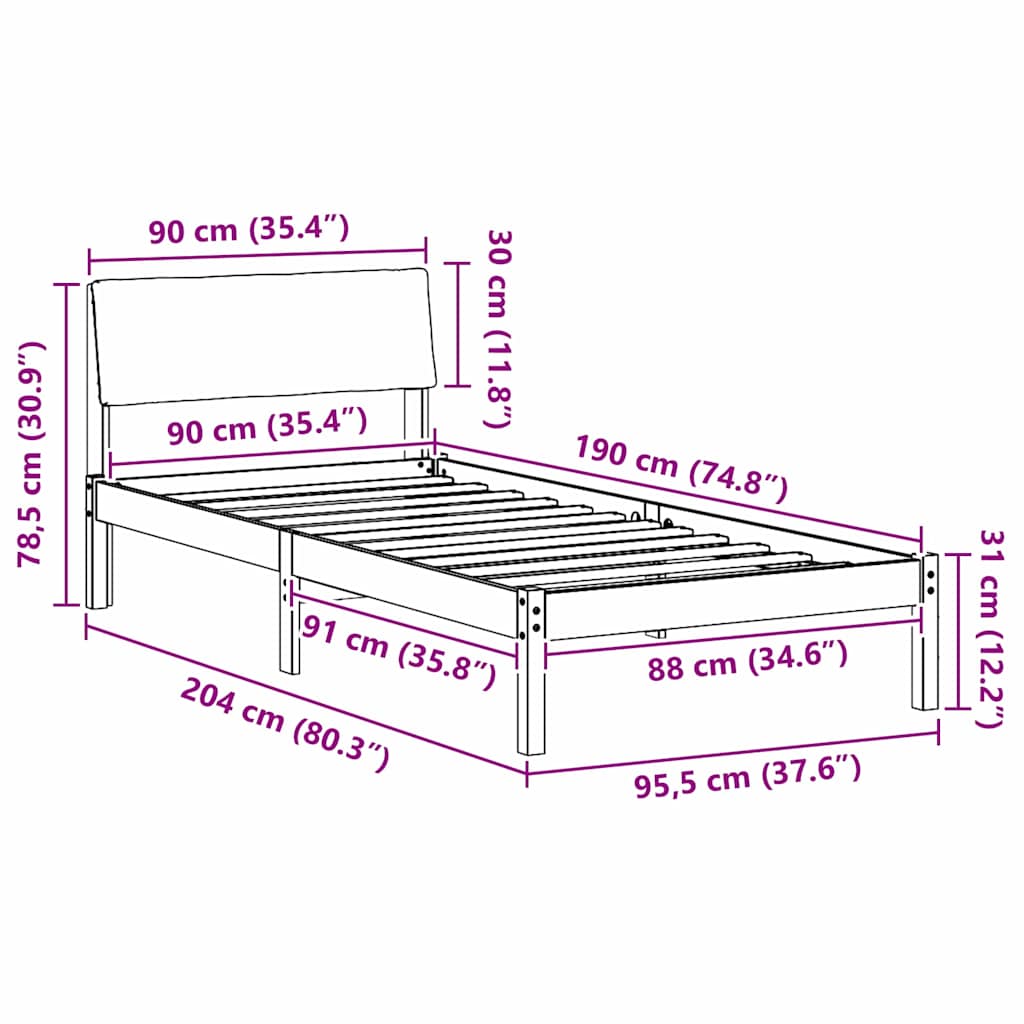 Bettgestell Braun und Taupe 90 x 190 cm Massivholz Kiefer