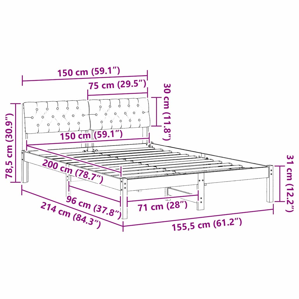 Bettgestell Braun und Schwarz 150 x 200 cm Massivholz Kiefer