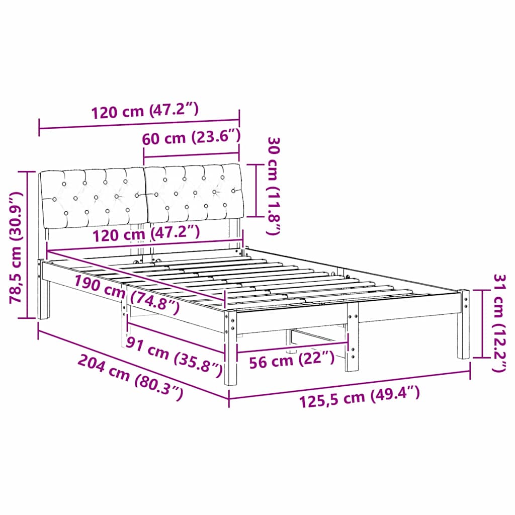 Bettgestell Braun und hellgrau 120 x 190 cm Massivholz Kiefer