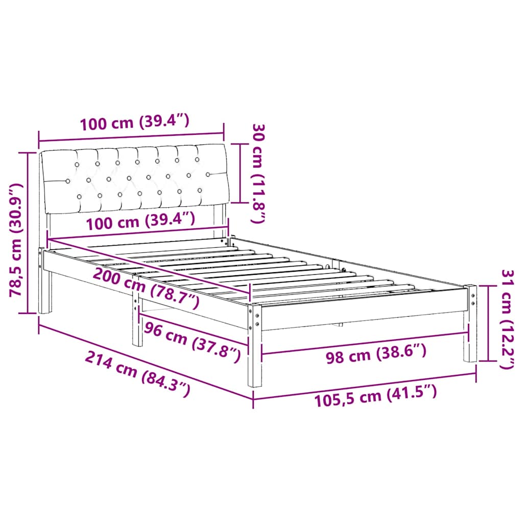 Bettgestell Braun und Dunkelgrau 100 x 200 cm Massivholz Kiefer