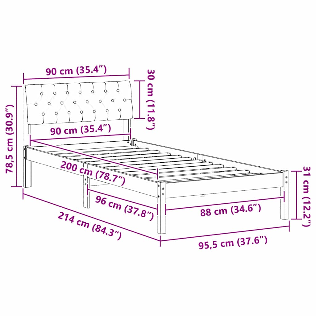 Bettgestell Braun und Schwarz 90 x 200 cm Massivholz Kiefer