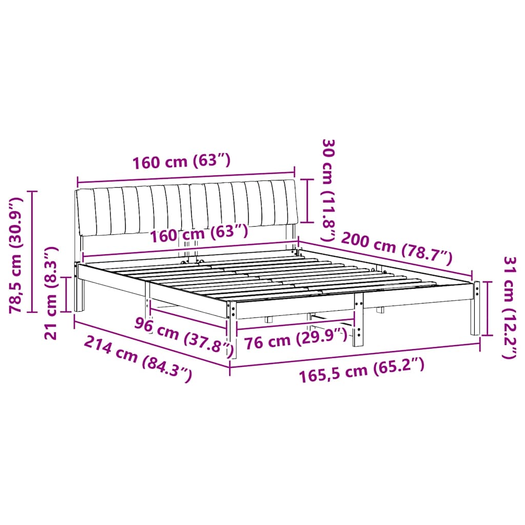 Bettgestell Braun und Taupe 160 x 200 cm Massivholz Kiefer