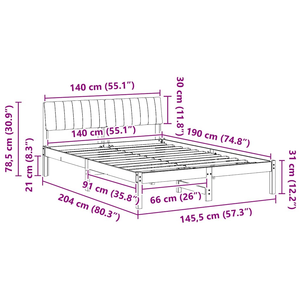 Bettgestell Braun und Taupe 140 x 190 cm Massivholz Kiefer