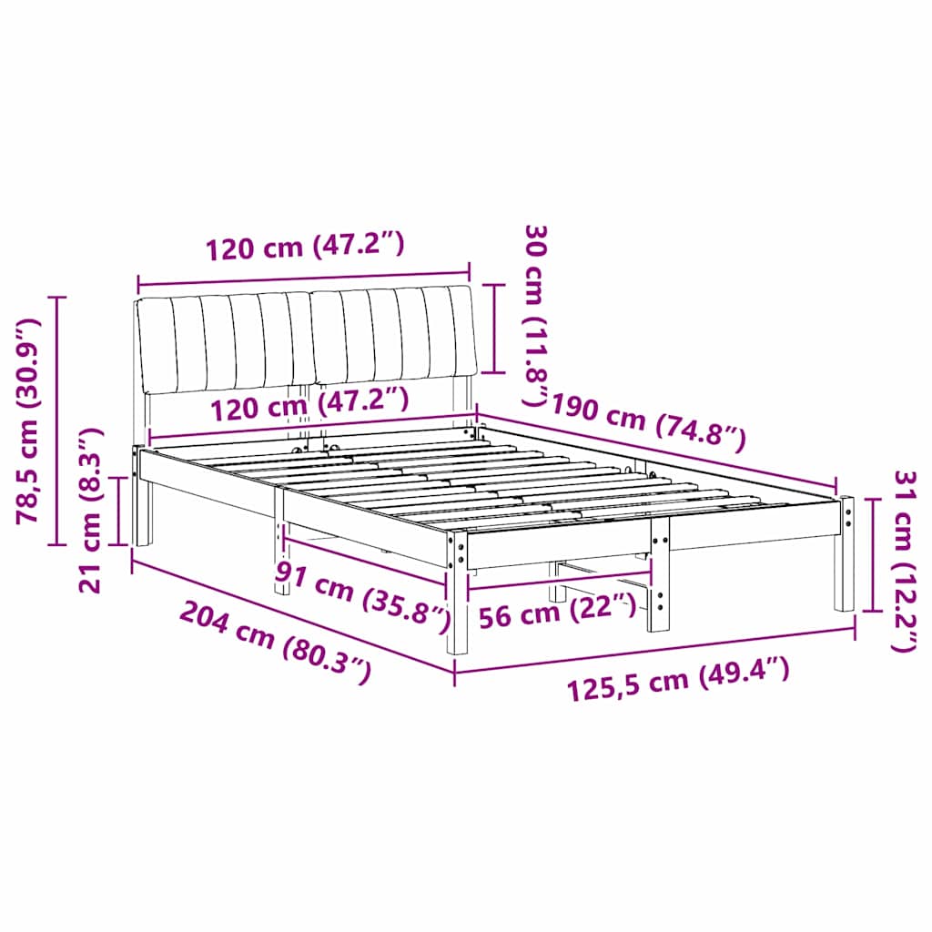 Bettgestell Braun und Taupe 120 x 190 cm Massivholz Kiefer