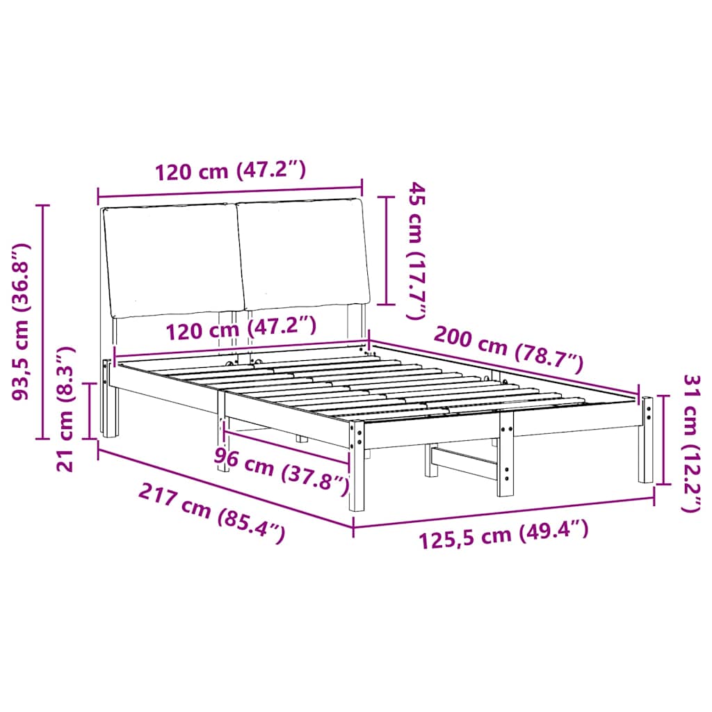 Bettgestell Braun und Taupe 120 x 200 cm Massivholz Kiefer