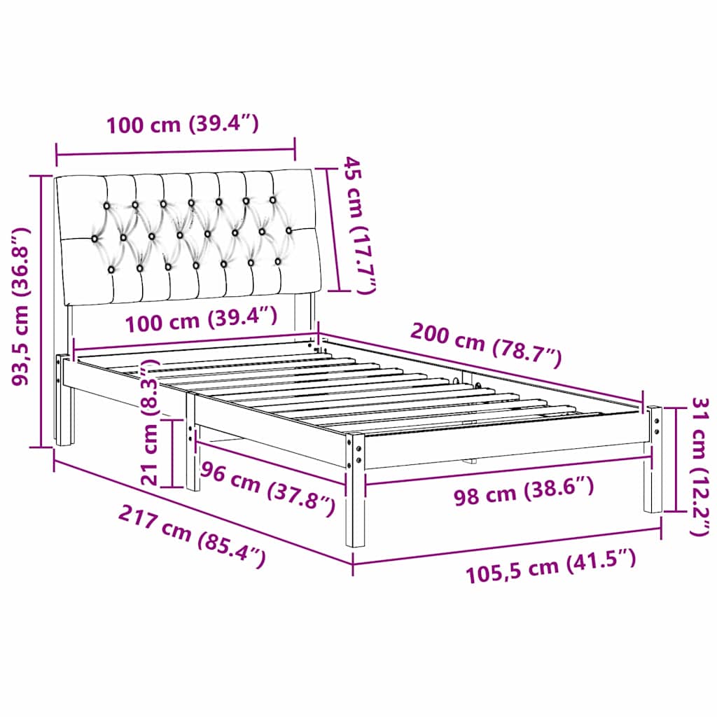 Bettgestell mit gepolstertem Kopfteil Braun 100 x 200 cm