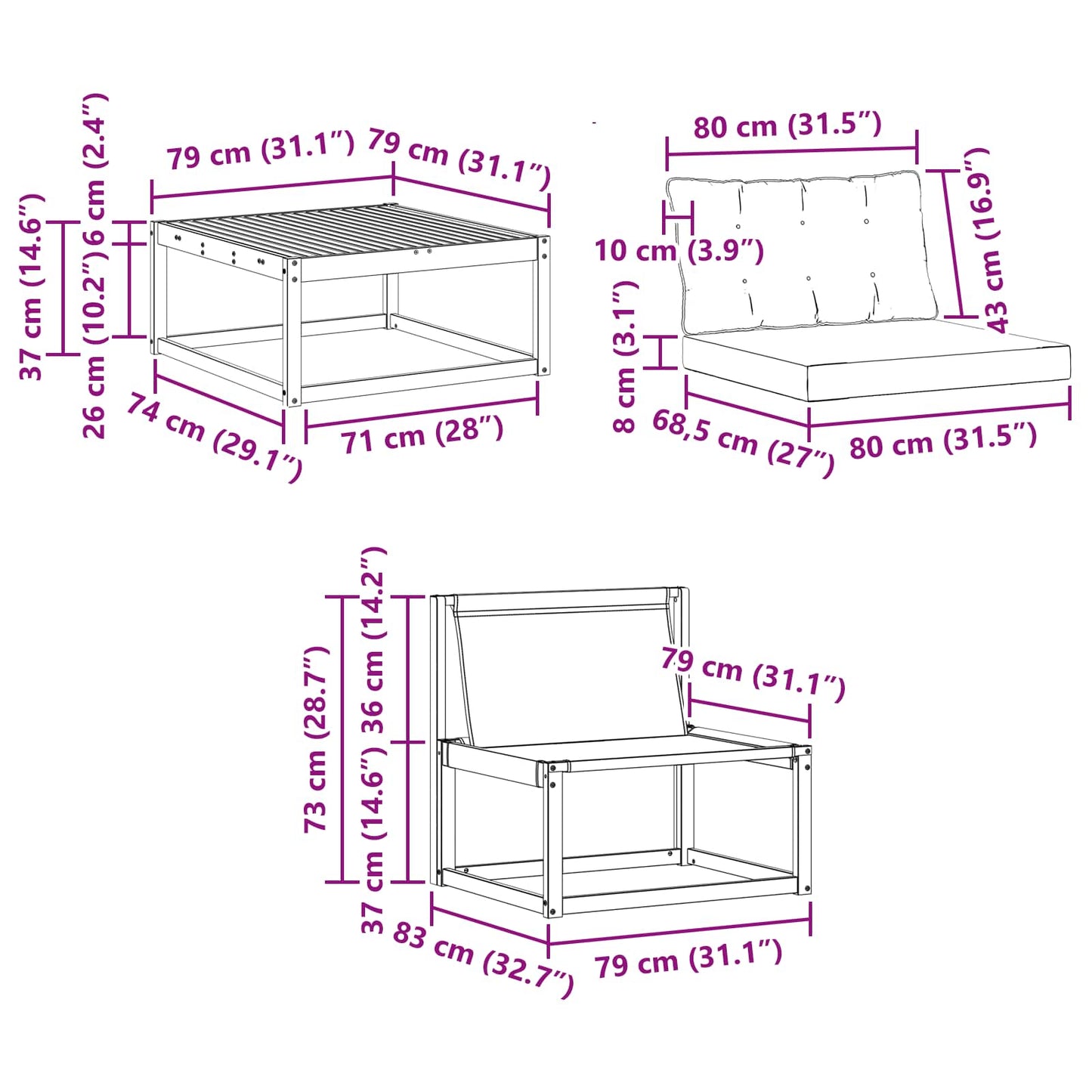 Outdoor-Sofagarnitur 6 stk. Weiß und Creme