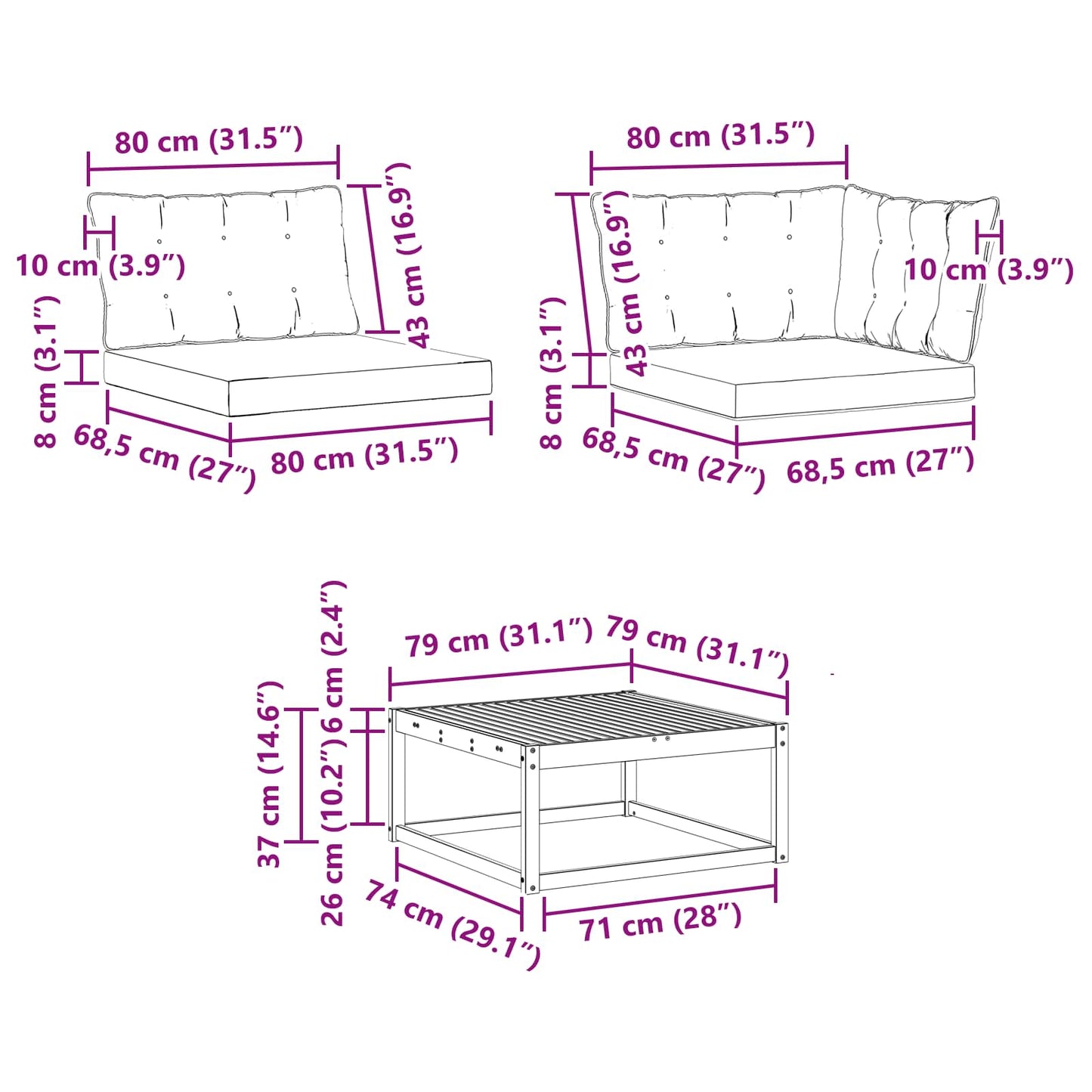 Outdoor-Sofagarnitur 8 stk. Weiß und Schwarz