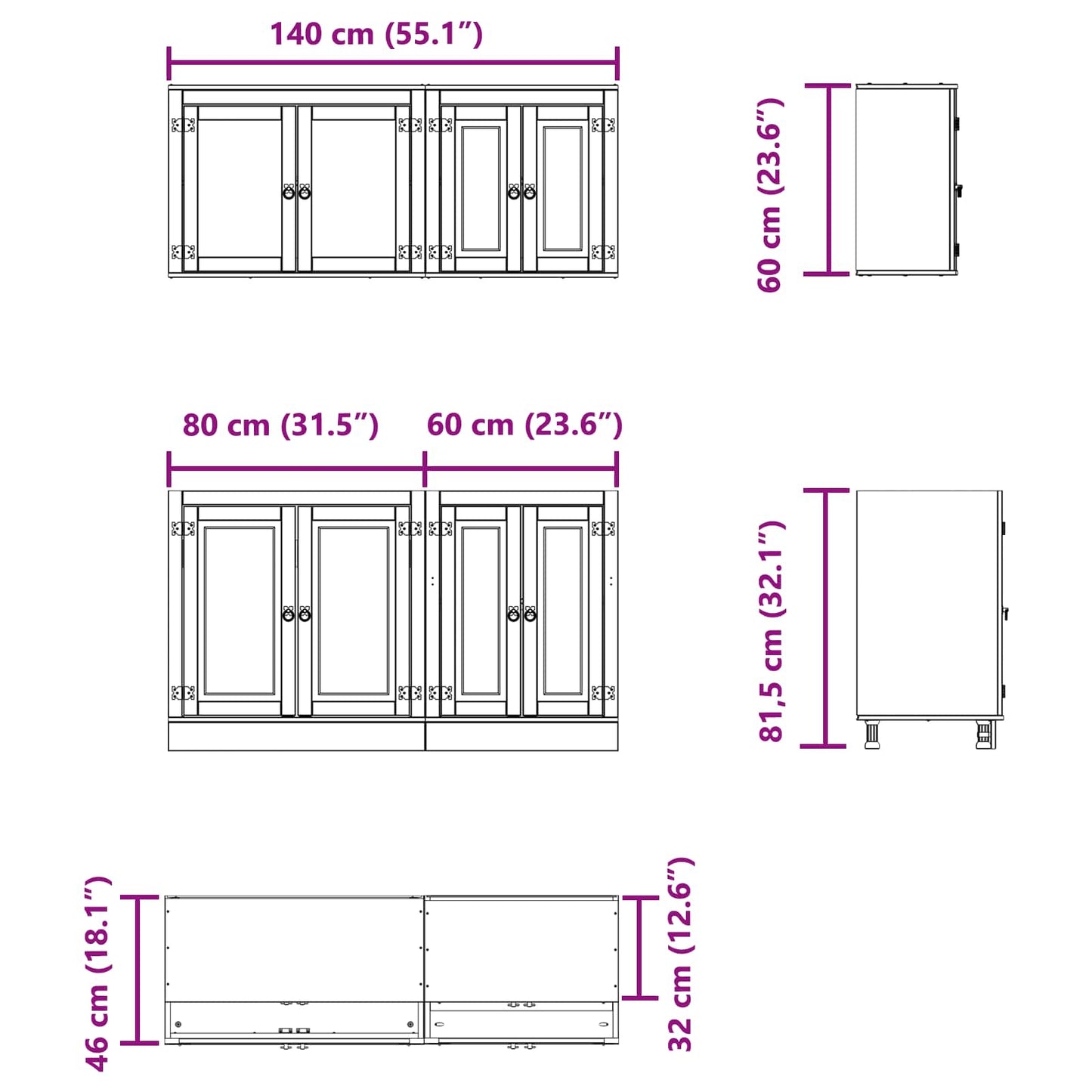 Schrank mit Regal SKI 4 pcs Honigbraun Massives Kiefernholz