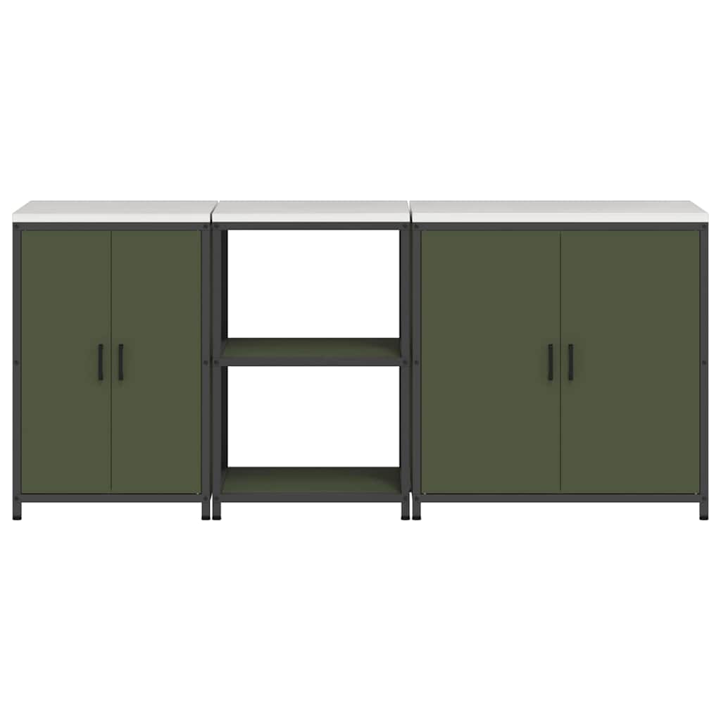 Küchenlager-Set mit Regal 3 pcs Olive Grün 210 x 50 x 92 cm
