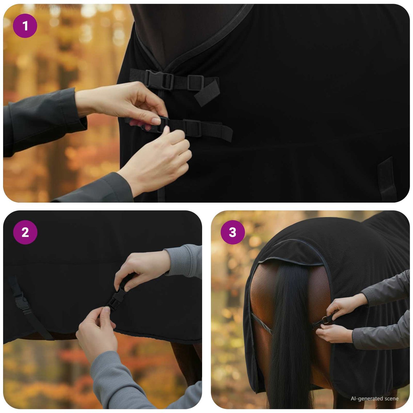 Pferdedecke Schwarz 165 cm Polyester-Fleece