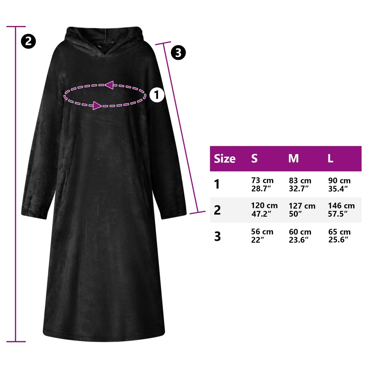 Decken-Hoodie Schwarz S Flanell