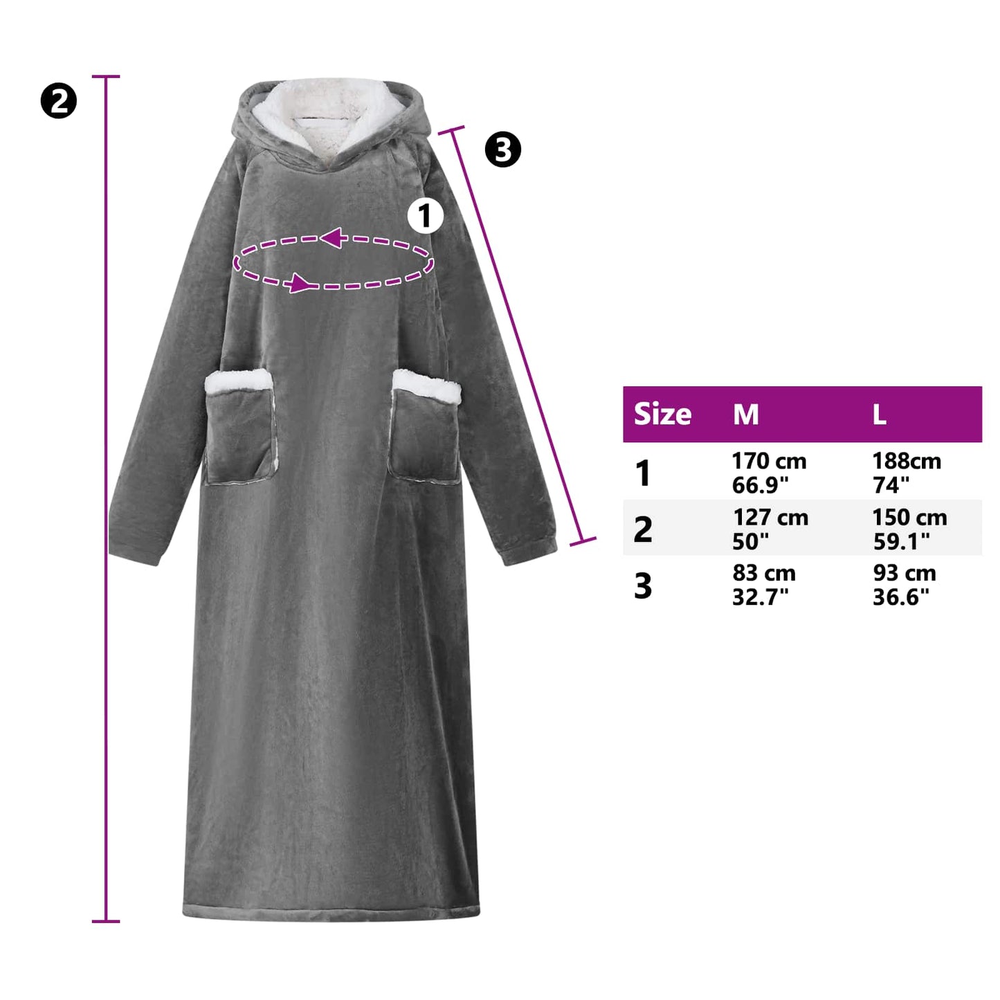 Decken-Hoodie Dunkelgrau M Fleece und Flanell