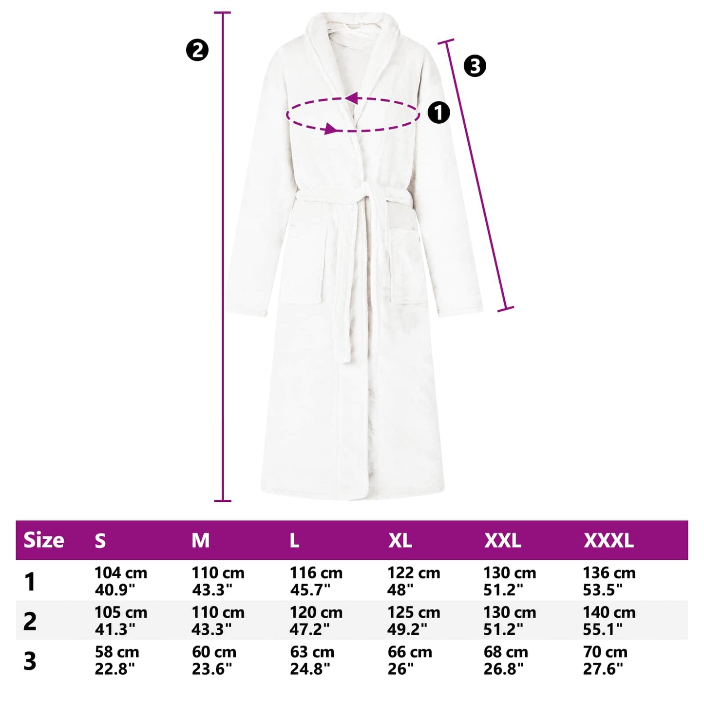 Bademantel ohne Kapuze Weiß XXXL Flanell