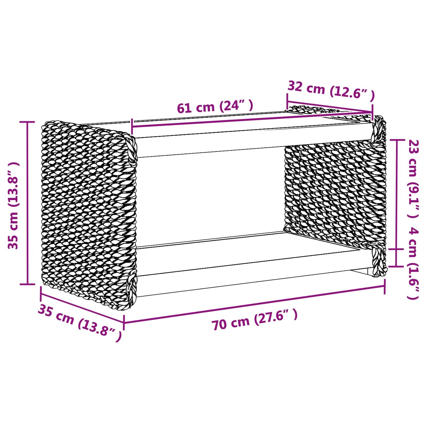 Couchtisch Natur 70 x 35 x 35 cm Massives Mahagoni Holz