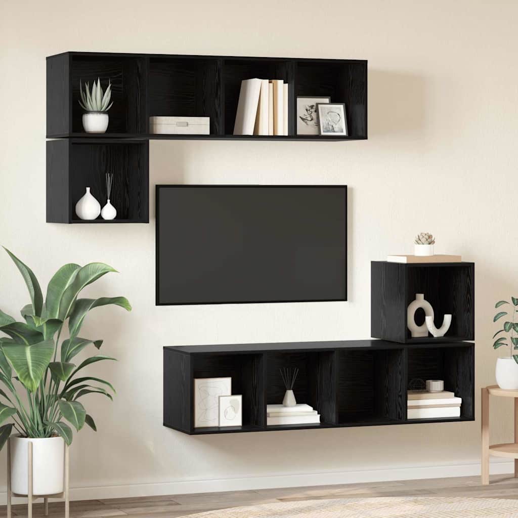 TV-Möbel-Set 4 pcs Schwarz Eichen-Optik 37 x 37 x 142,5 cm