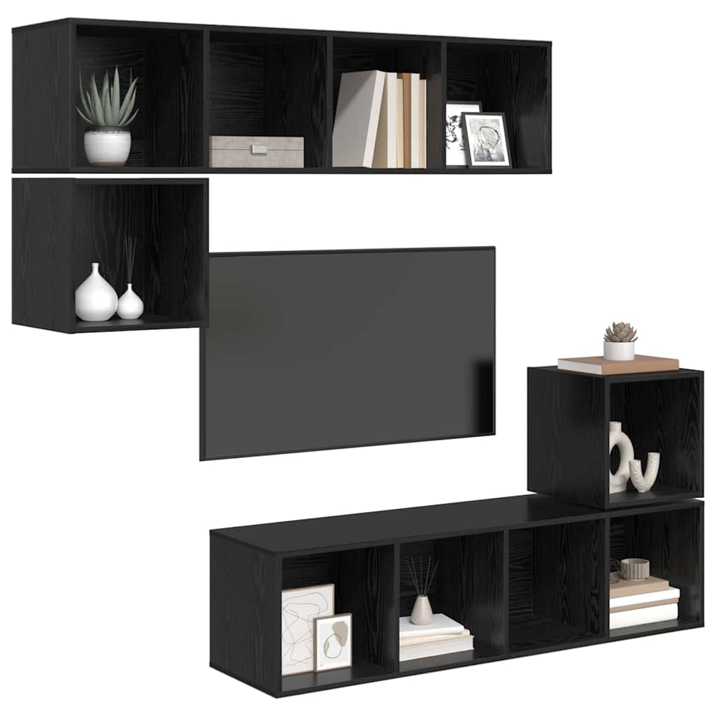 TV-Möbel-Set 4 pcs Schwarz Eichen-Optik 37 x 37 x 142,5 cm