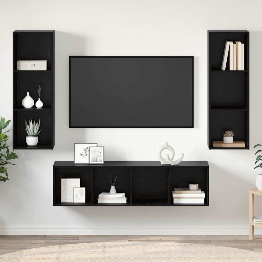 TV-Schrank Set 3 pcs Schwarz Eichen-Optik 37 x 37 x 142,5 cm