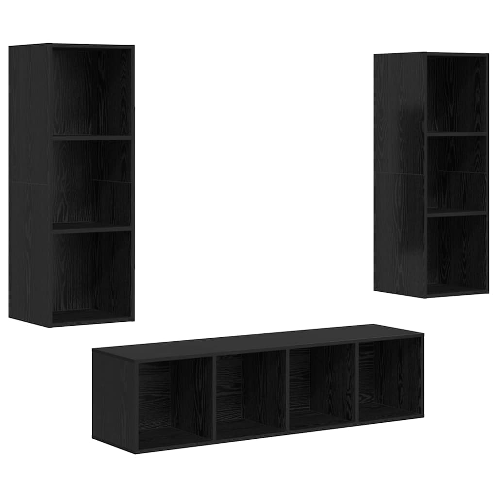 TV-Schrank Set 3 pcs Schwarz Eichen-Optik 37 x 37 x 142,5 cm