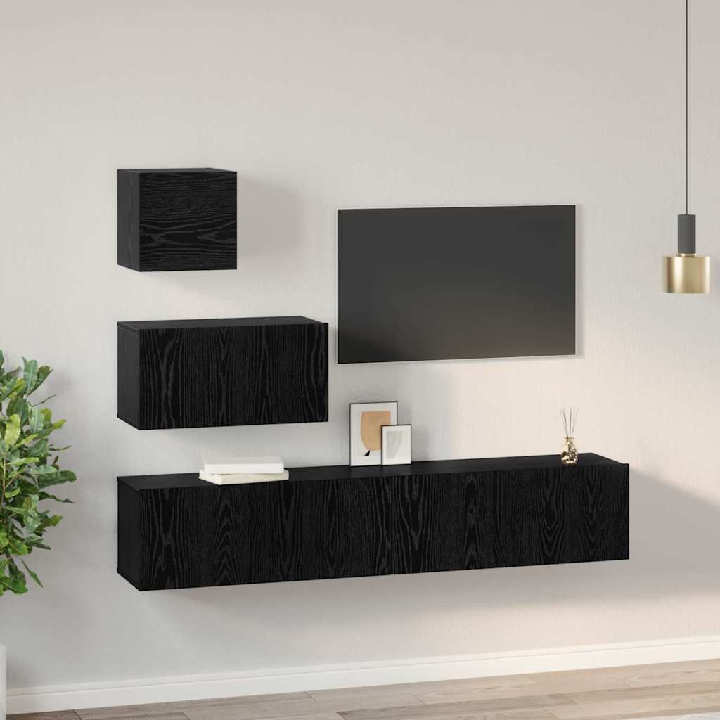 Wand TV Schrank 4 pcs Schwarz Eichen-Optik 80 x 30 x 30 cm