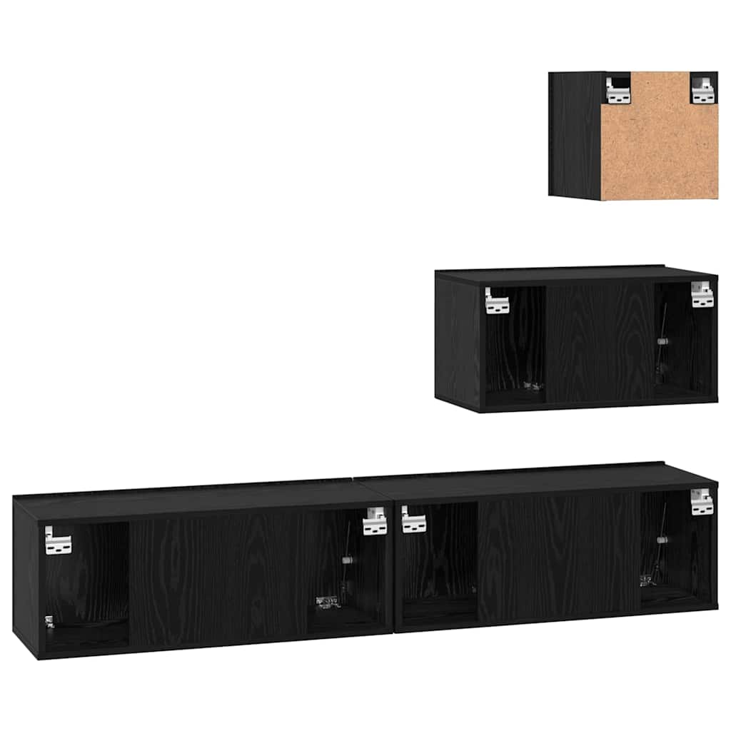 Wand TV Schrank 4 pcs Schwarz Eichen-Optik 80 x 30 x 30 cm