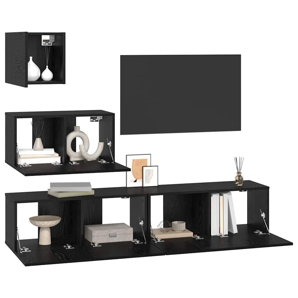 Wand TV Schrank 4 pcs Schwarz Eichen-Optik 80 x 30 x 30 cm