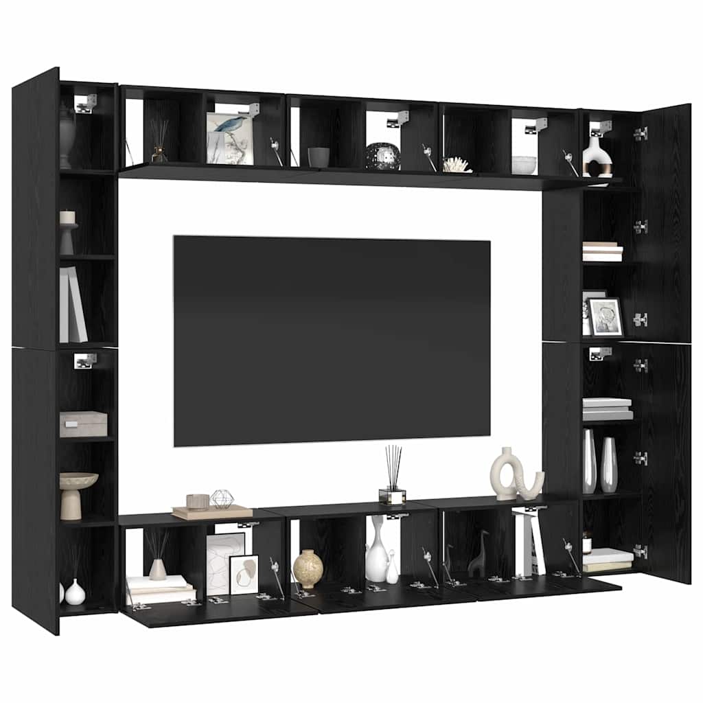 TV-Schrank-Set Wandmontiert 10 pcs Schwarz Eichen-Optik