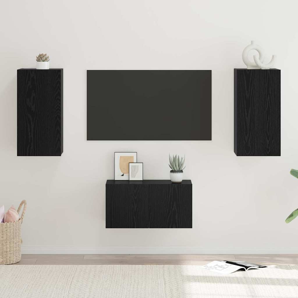 TV-Schrank-Set 3 pcs Schwarz Eichen-Optik 60 x 30 x 30 cm