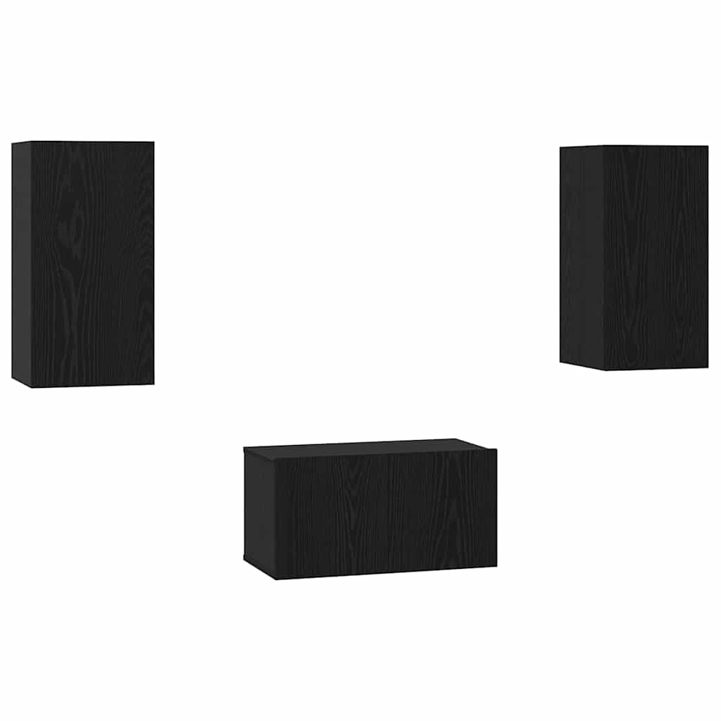 TV-Schrank-Set 3 pcs Schwarz Eichen-Optik 60 x 30 x 30 cm