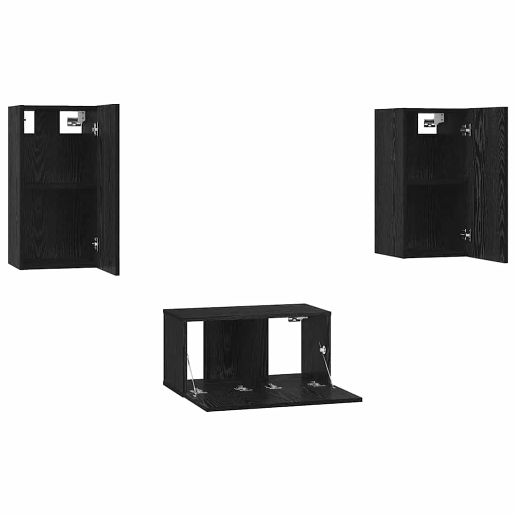 TV-Schrank-Set 3 pcs Schwarz Eichen-Optik 60 x 30 x 30 cm