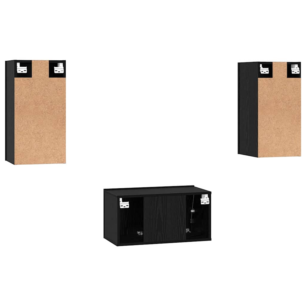 TV-Schrank-Set 3 pcs Schwarz Eichen-Optik 60 x 30 x 30 cm
