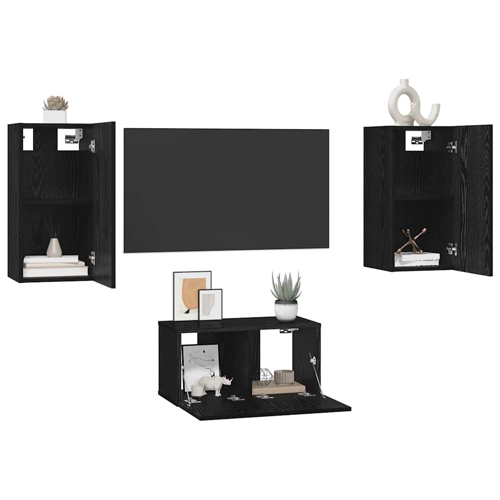 TV-Schrank-Set 3 pcs Schwarz Eichen-Optik 60 x 30 x 30 cm