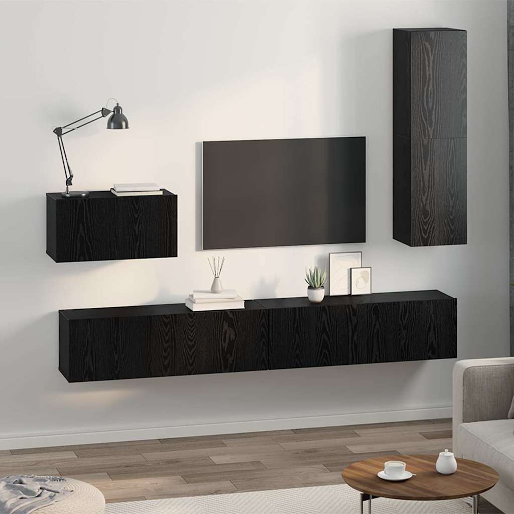 Wand TV Schrank 4 pcs Schwarz Eichen-Optik 200 x 30 x 30 cm