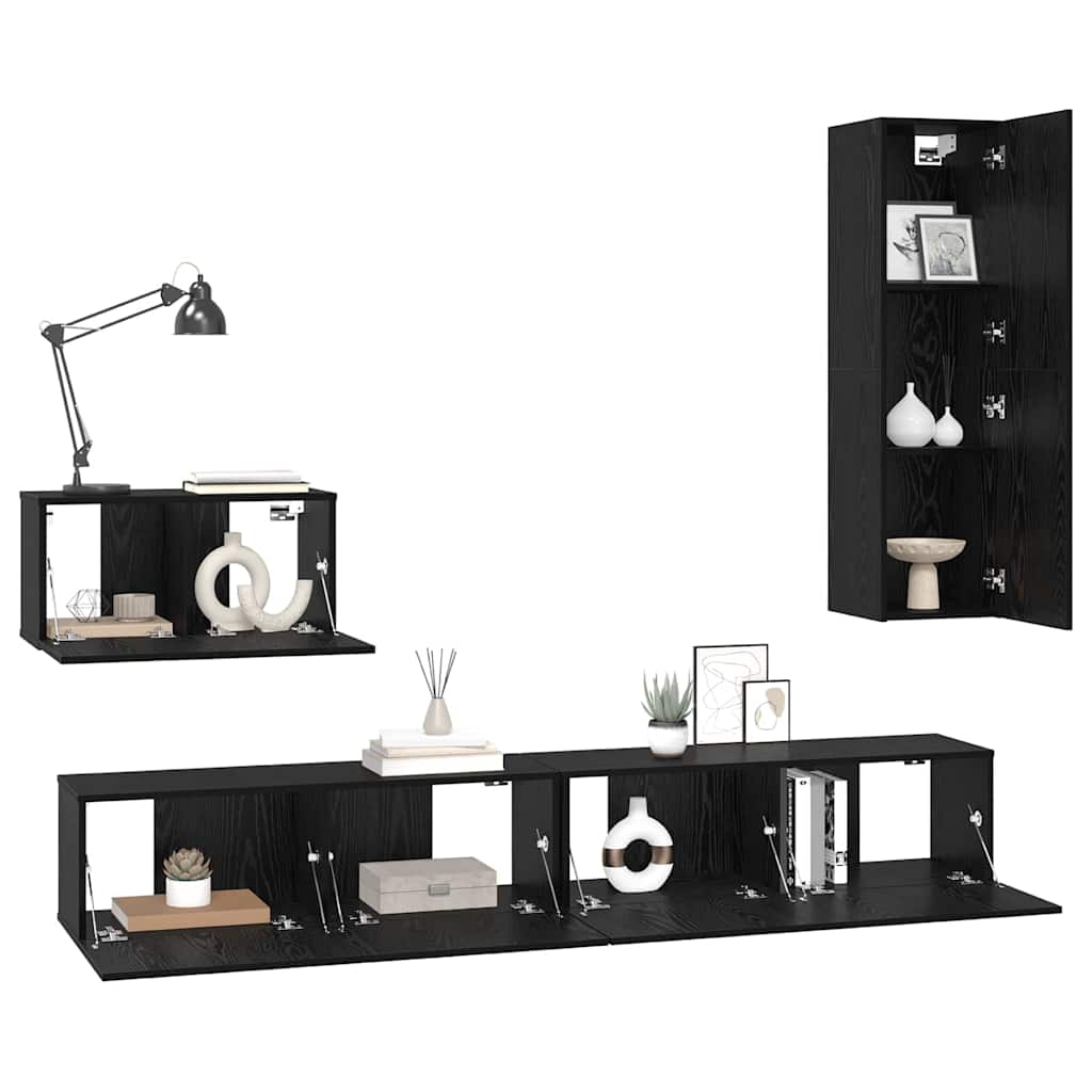 Wand TV Schrank 4 pcs Schwarz Eichen-Optik 200 x 30 x 30 cm