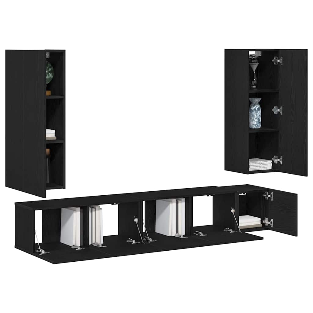 5-teiliges wandmontiertes TV-Schrank-Set in schwarzer Eiche