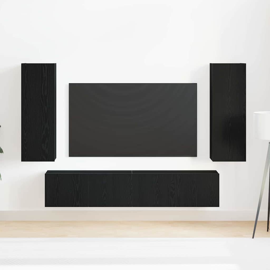 4-teiliges TV-Schrank-Set -Wandmontierte schwarze Eiche aus engineered wood