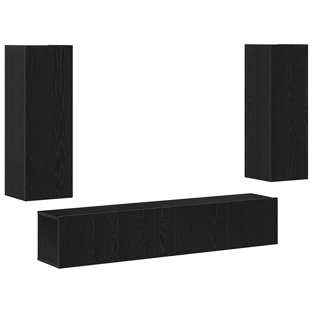4-teiliges TV-Schrank-Set -Wandmontierte schwarze Eiche aus engineered wood