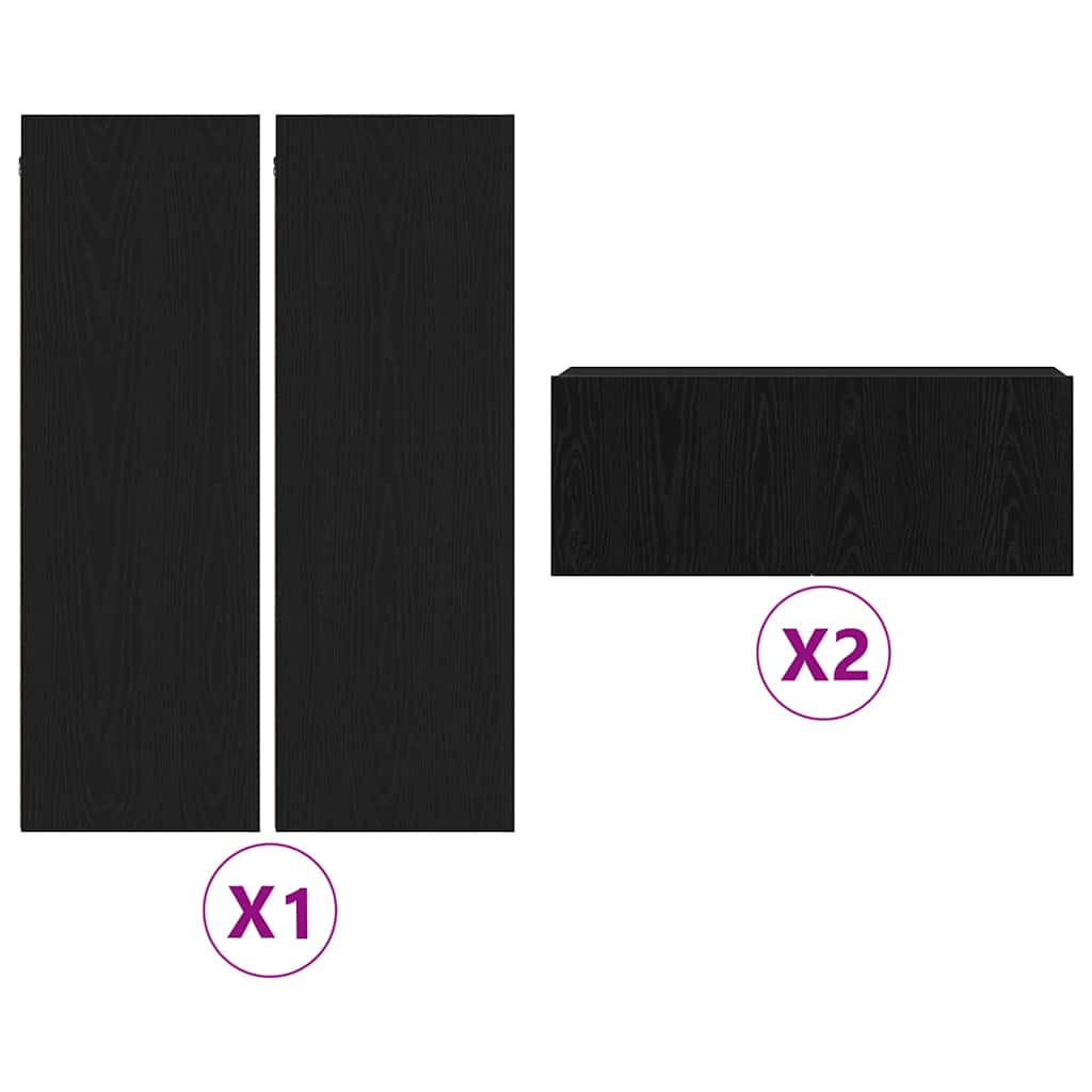 4-teiliges TV-Schrank-Set -Wandmontierte schwarze Eiche aus engineered wood