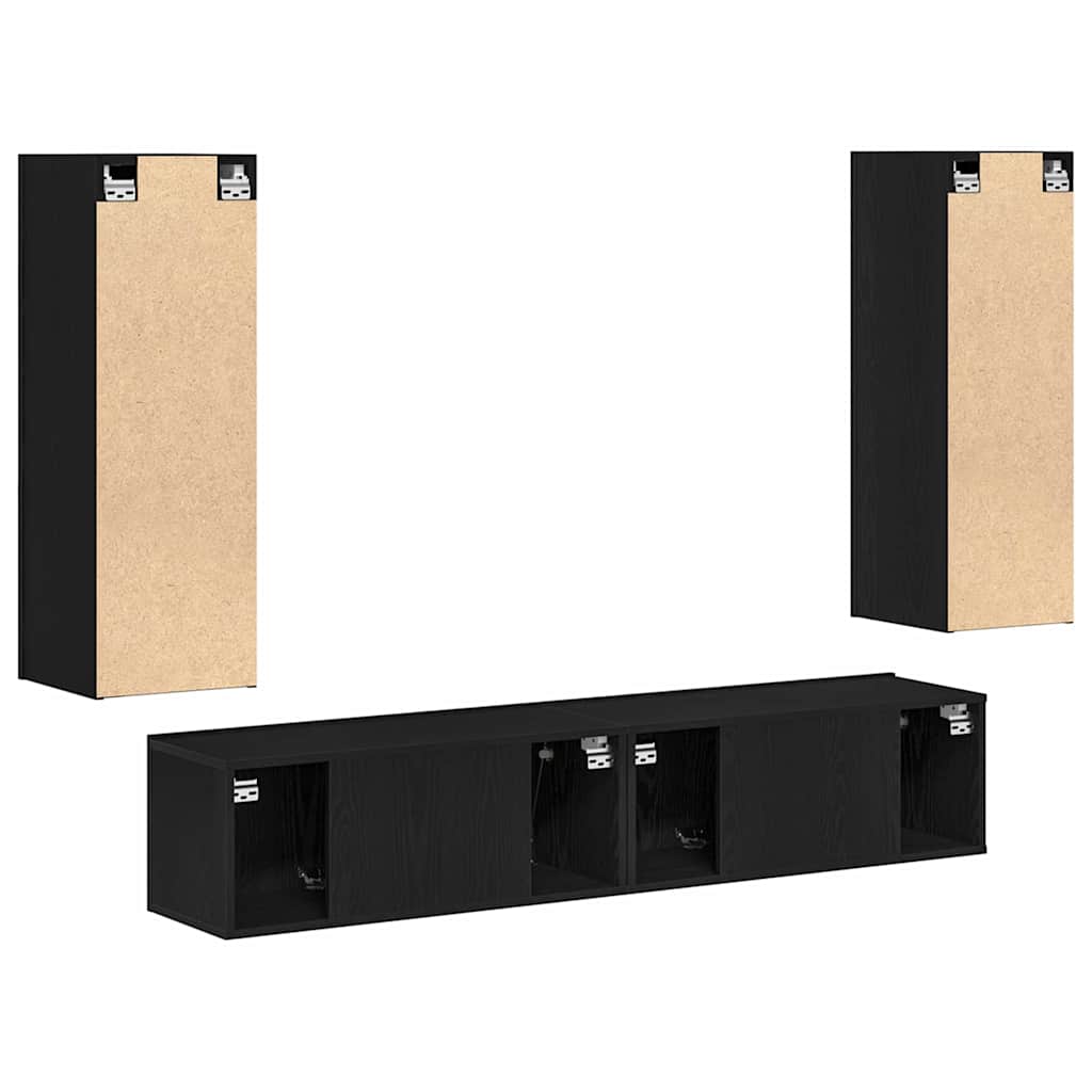 4-teiliges TV-Schrank-Set -Wandmontierte schwarze Eiche aus engineered wood