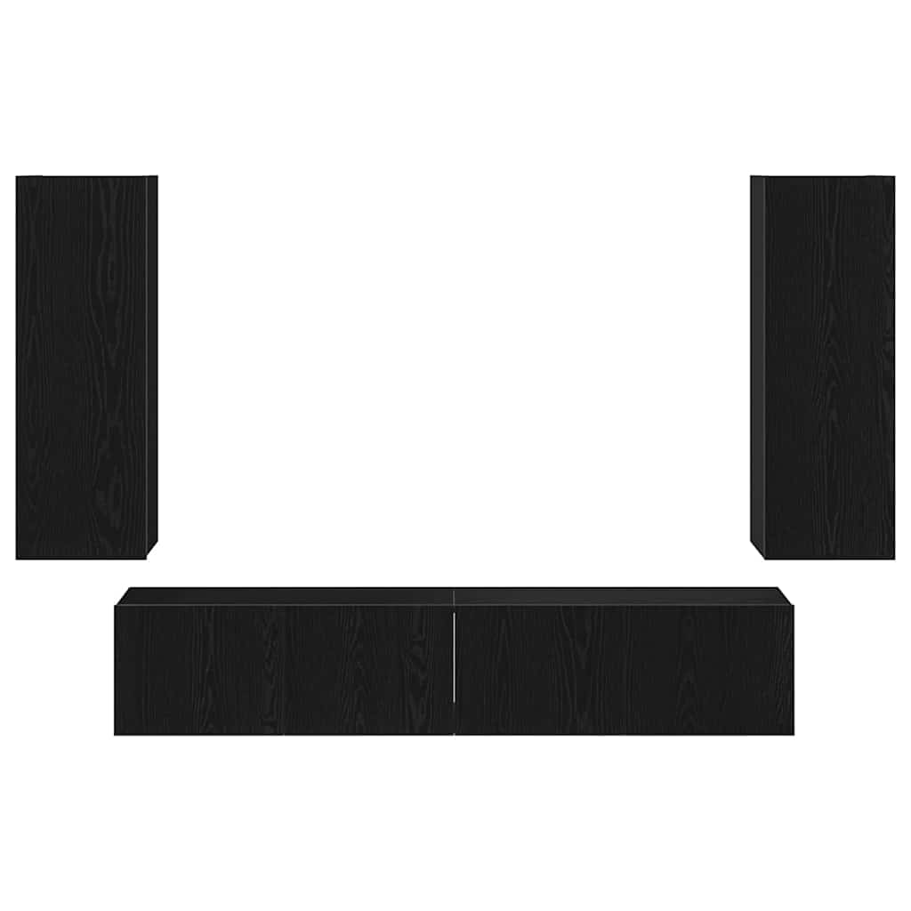 4-teiliges TV-Schrank-Set -Wandmontierte schwarze Eiche aus engineered wood