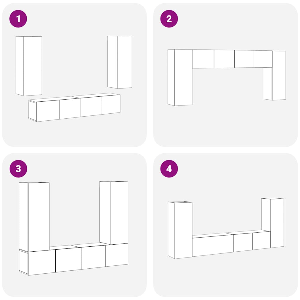 4-teiliges TV-Schrank-Set -Wandmontierte schwarze Eiche aus engineered wood