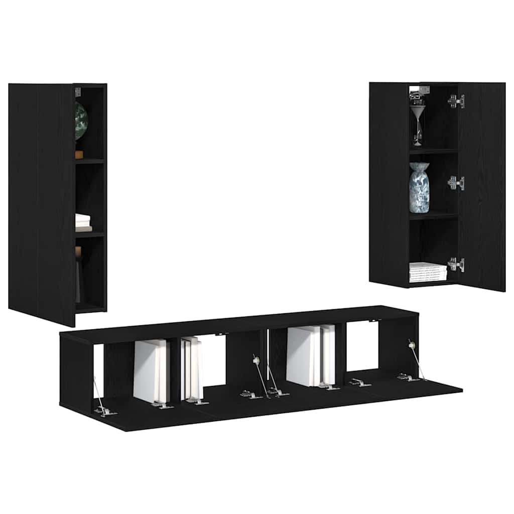 4-teiliges TV-Schrank-Set -Wandmontierte schwarze Eiche aus engineered wood