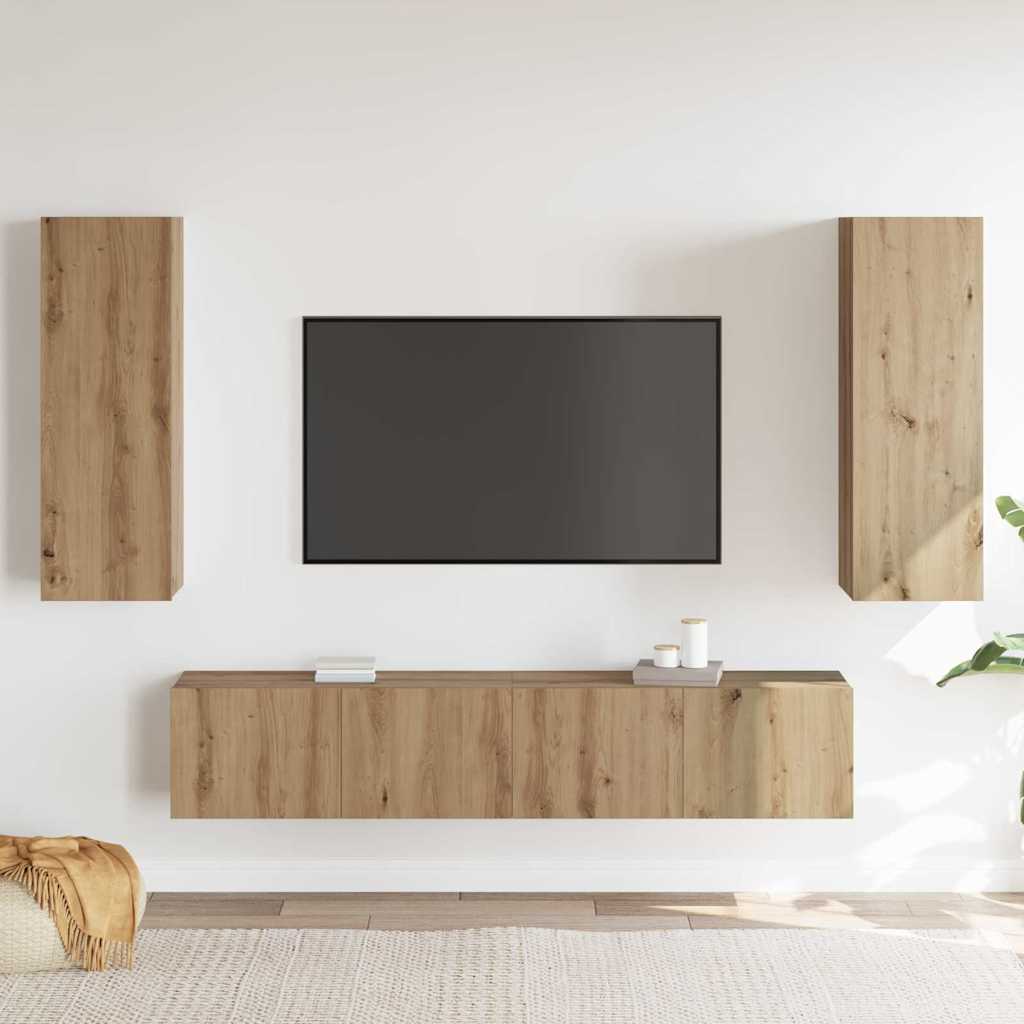 4-teilige TV-Schrank-Set -Wandmontiert, Eichenholz, Ingenieuwalzkraft