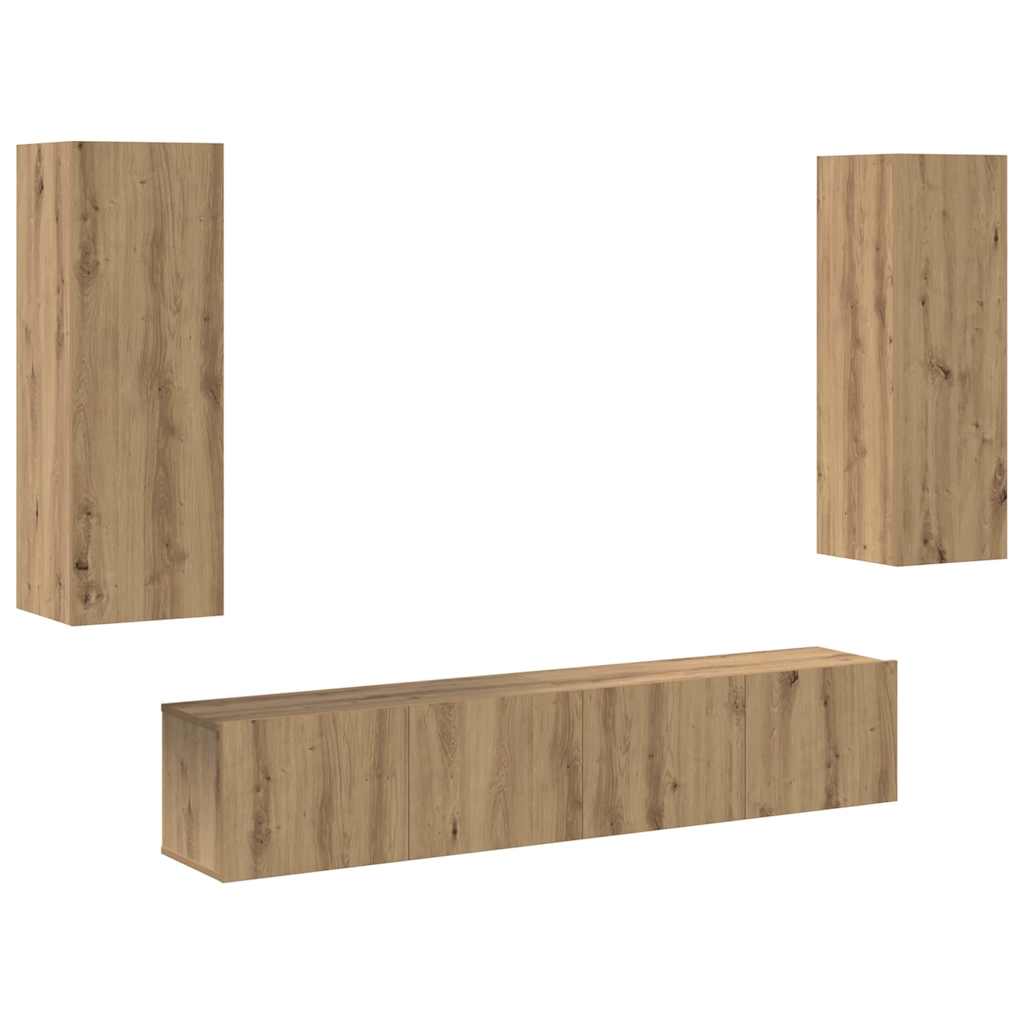 4-teilige TV-Schrank-Set -Wandmontiert, Eichenholz, Ingenieuwalzkraft