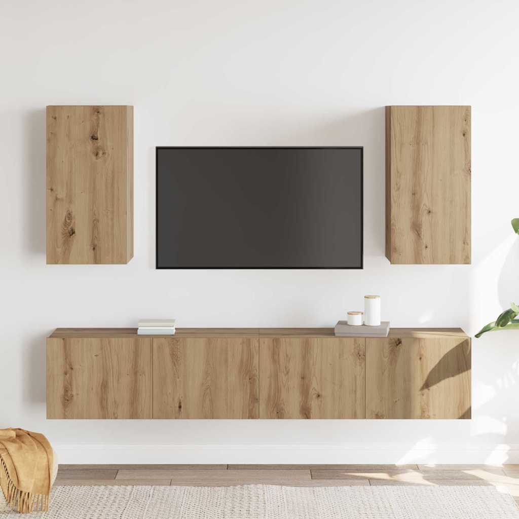 4-teiliges TV-Schrankset zur Wandmontage in Artisan Eiche, aus beschichtetem Holz