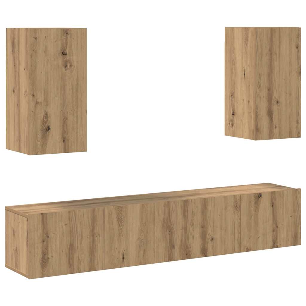 4-teiliges TV-Schrankset zur Wandmontage in Artisan Eiche, aus beschichtetem Holz