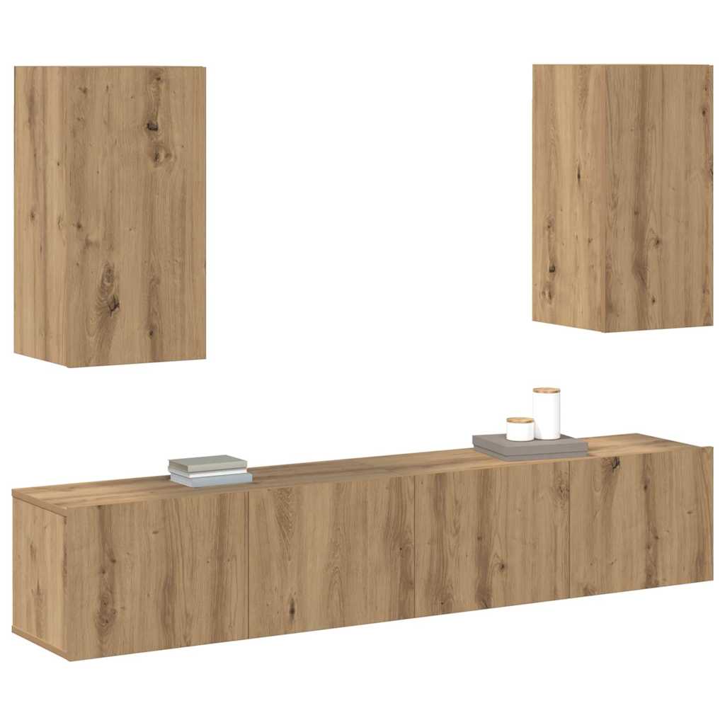 4-teiliges TV-Schrankset zur Wandmontage in Artisan Eiche, aus beschichtetem Holz